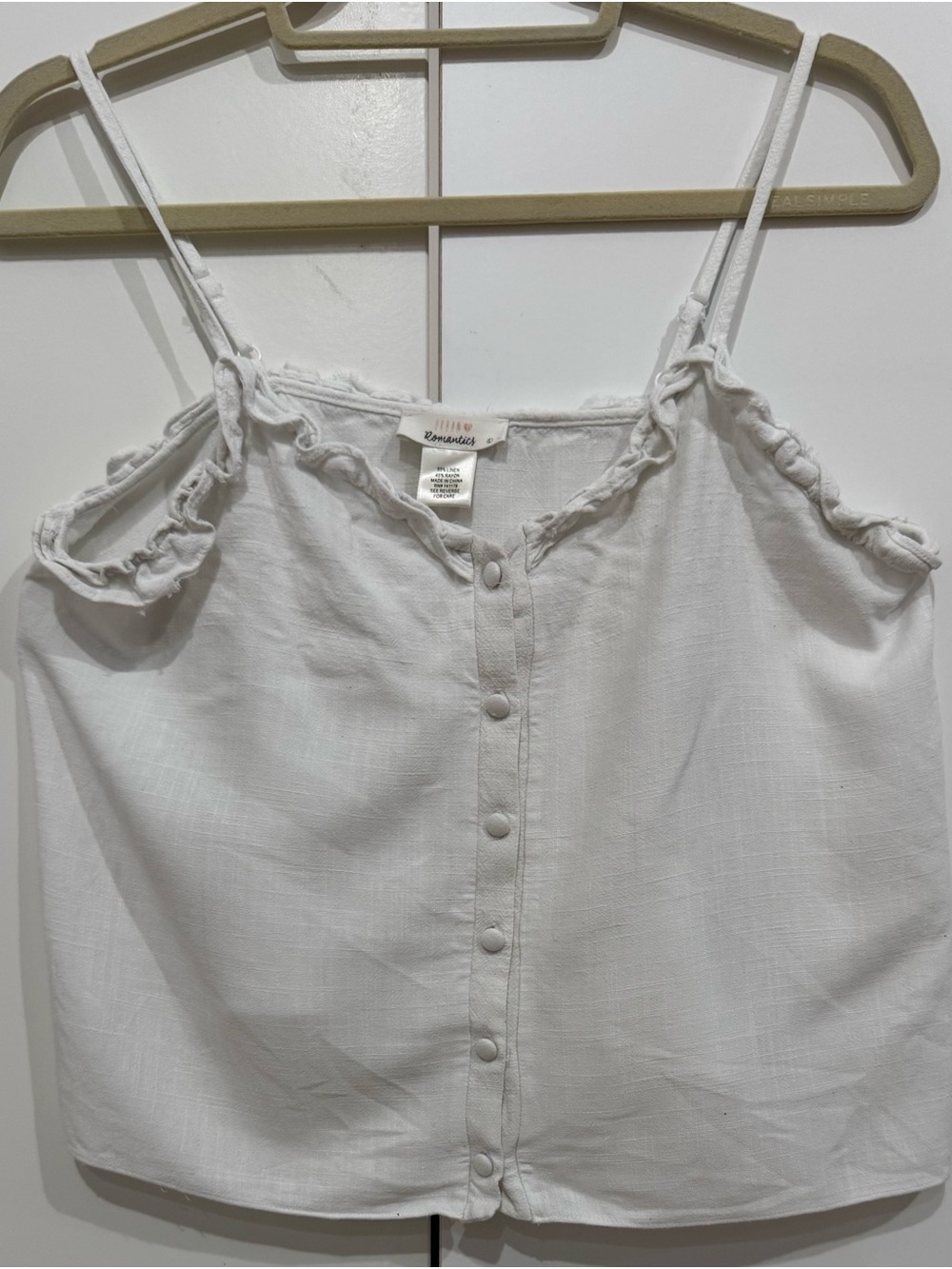 URBAN Romantics White Ruffle-Trim Boho Linen Cami L